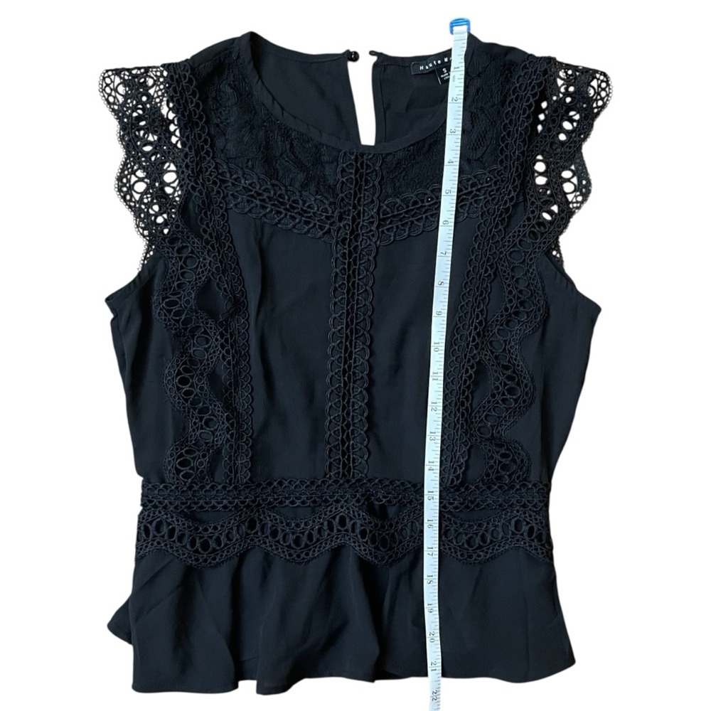 Haute Monde Black Flare Fit Lace‎ Crochet Embroidered Peplum Blouse - Picture 8 of 11